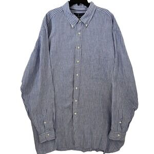 Ralph Lauren Resort Linen‎ Men's Long Sleeve Button-Down Shirt 3XLT Blue Stripe